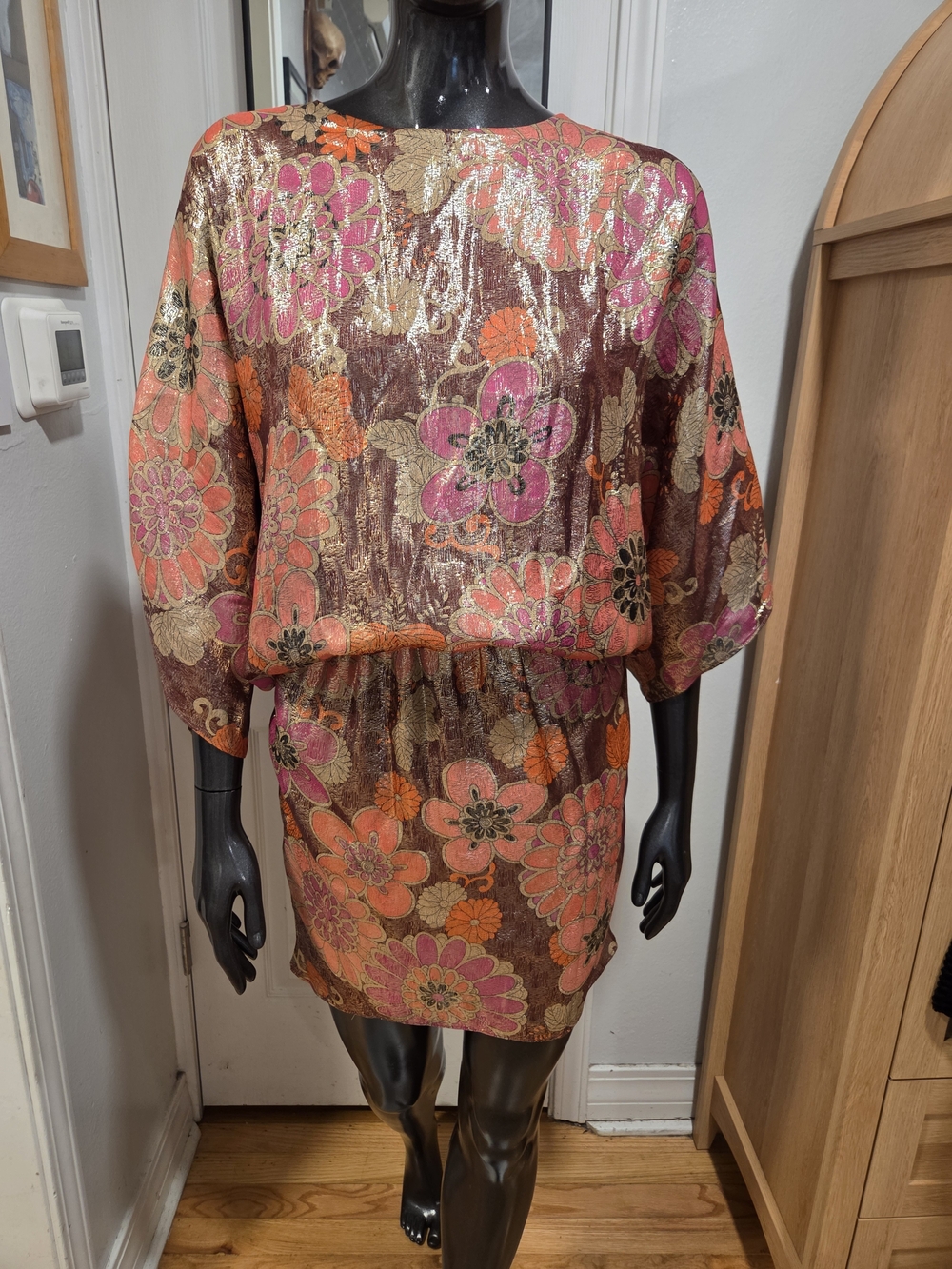 Trina Turk NWT Metallic Floral Mini Dress - Pink, Orange & Brown Sz XS
